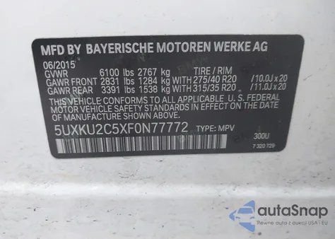 2015 BMW X6 xDrive35I z USA, uszkodzony, nr VIN 5UXKU2C5XF0N77772